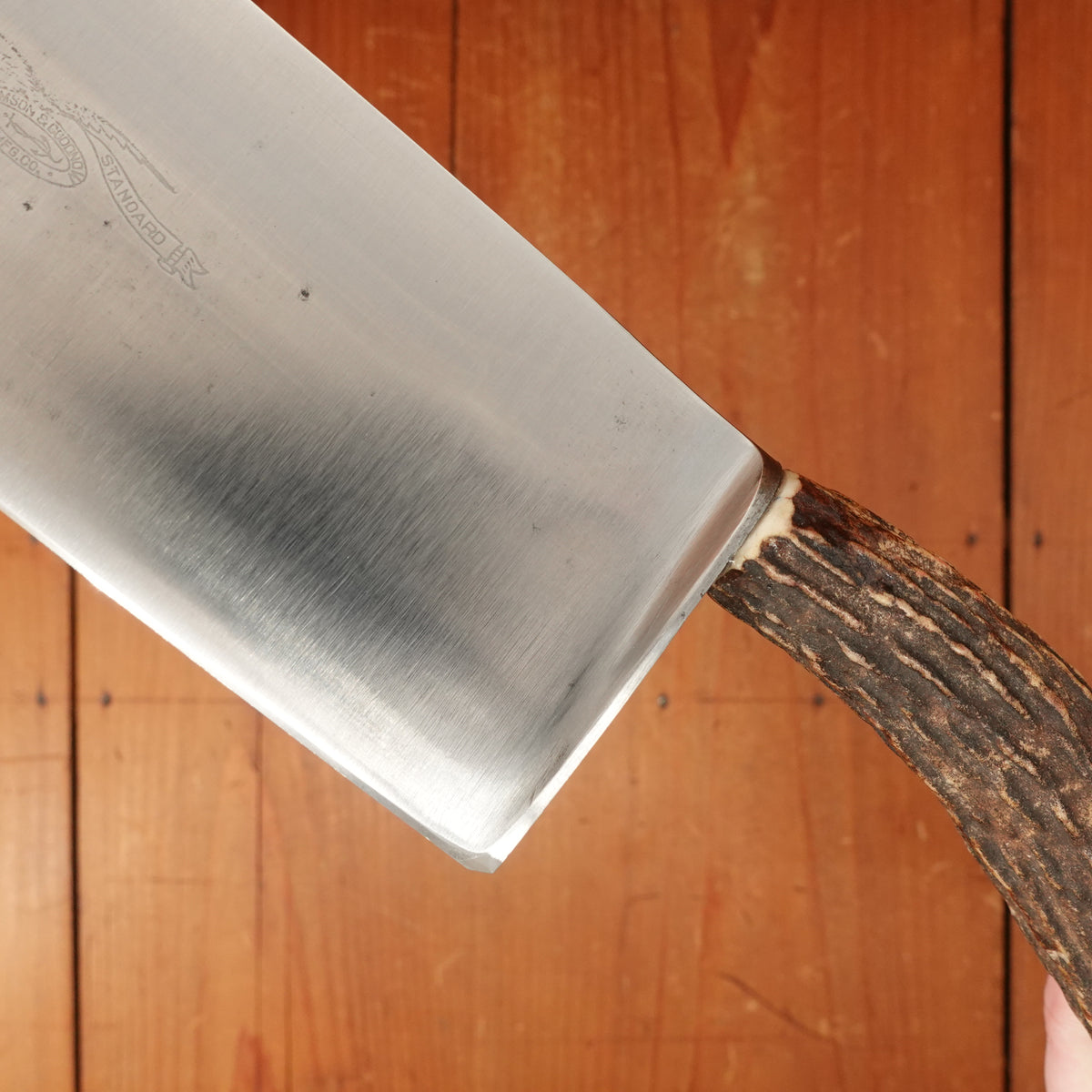 Lamson & Goodnow "US Navy Standard" 14" Chef Carbon Steel Stag Handle Shelburne Falls Mass 1880s-1920s