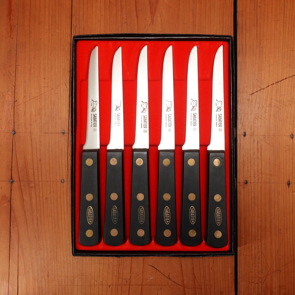 Sabatier Lion Steak Knife Set of 6 Stainless POM handles France 1970s 80s