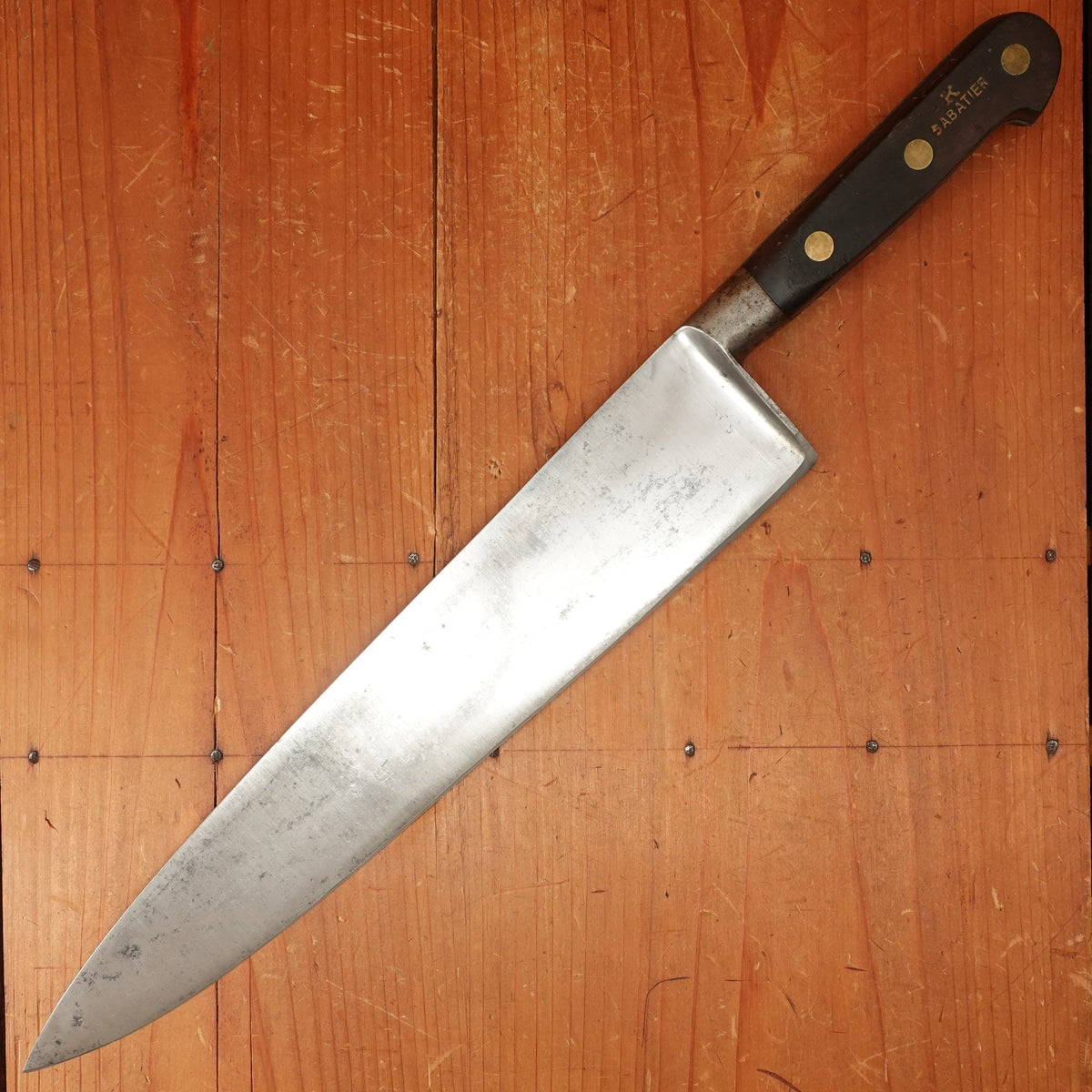 K Sabatier 12" Chef Knife Ideal Pattern Carbon Steel Walnut Thiers 1950s 60s