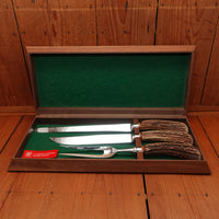 J A Henckels Friodur 3 Pc Carving Set Forged Stainless & Stag Solingen, Germany 1960-70s