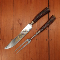 Kla-Tra-So Carving Set Forged Stainless & Stag Solingen 1950-60s - 2 Pieces
