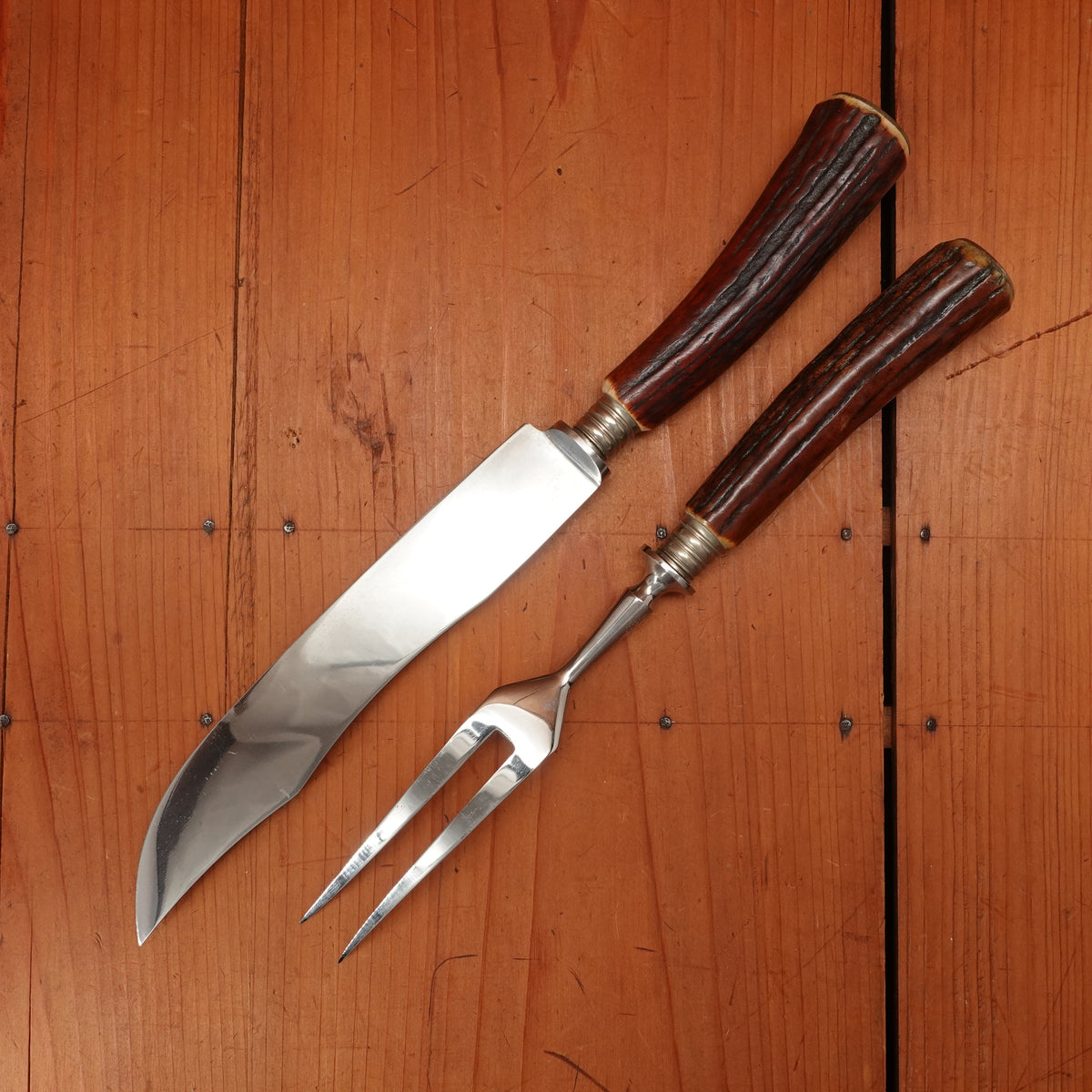 Kla-Tra-So Carving Set Forged Stainless & Stag Solingen 1950-60s - 2 Pieces