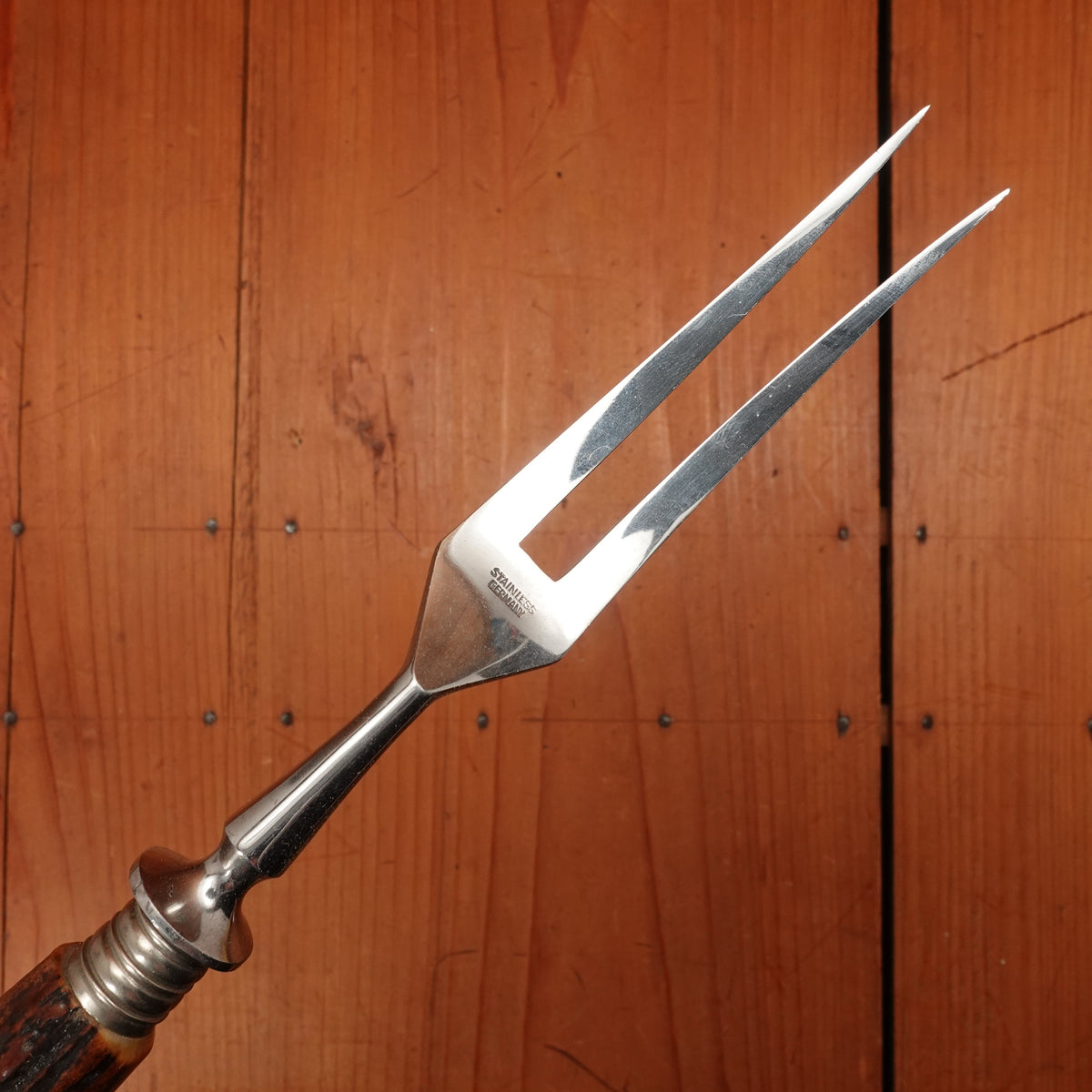 Kla-Tra-So Carving Set Forged Stainless & Stag Solingen 1950-60s - 2 Pieces