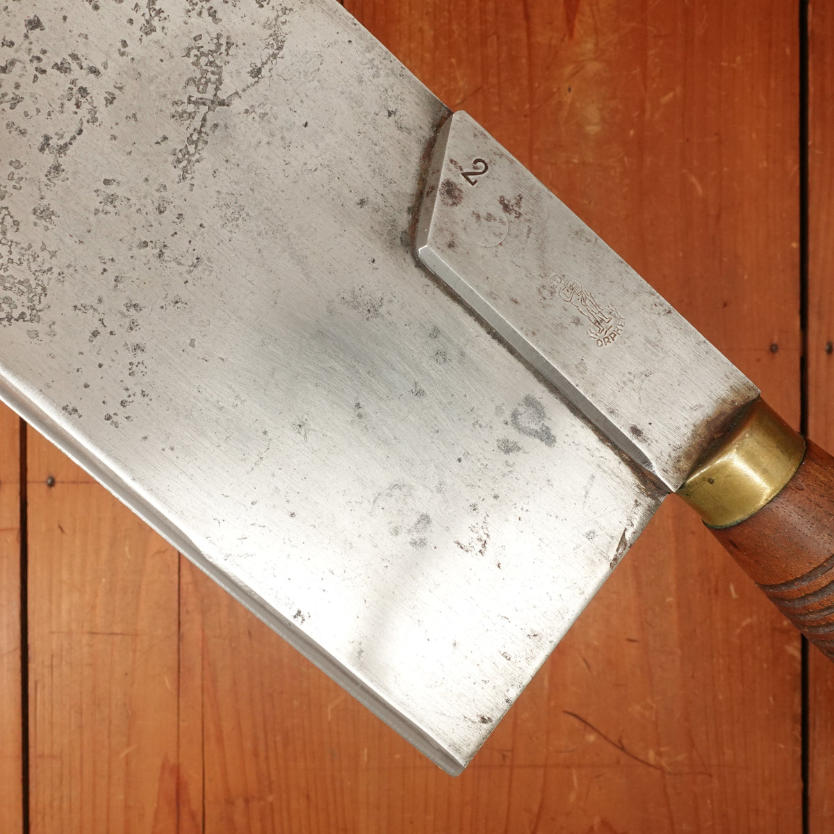 Orpheé 10" Butchers Leaf Cleaver Carbon Steel Turned Hardwood Thiers 1930s-60s?