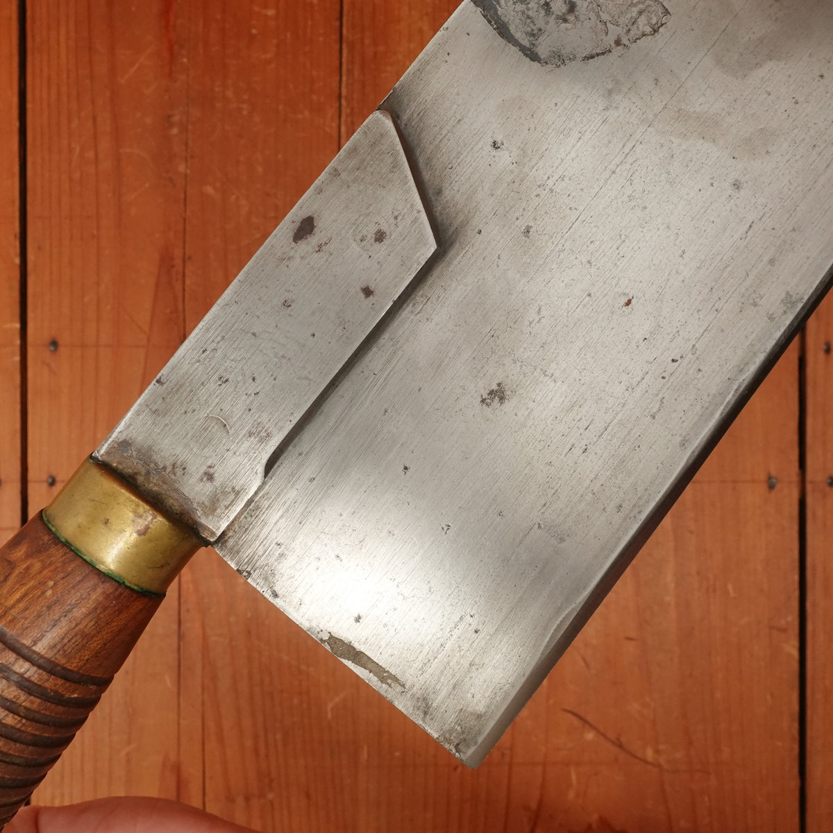 Orpheé 10" Butchers Leaf Cleaver Carbon Steel Turned Hardwood Thiers 1930s-60s?