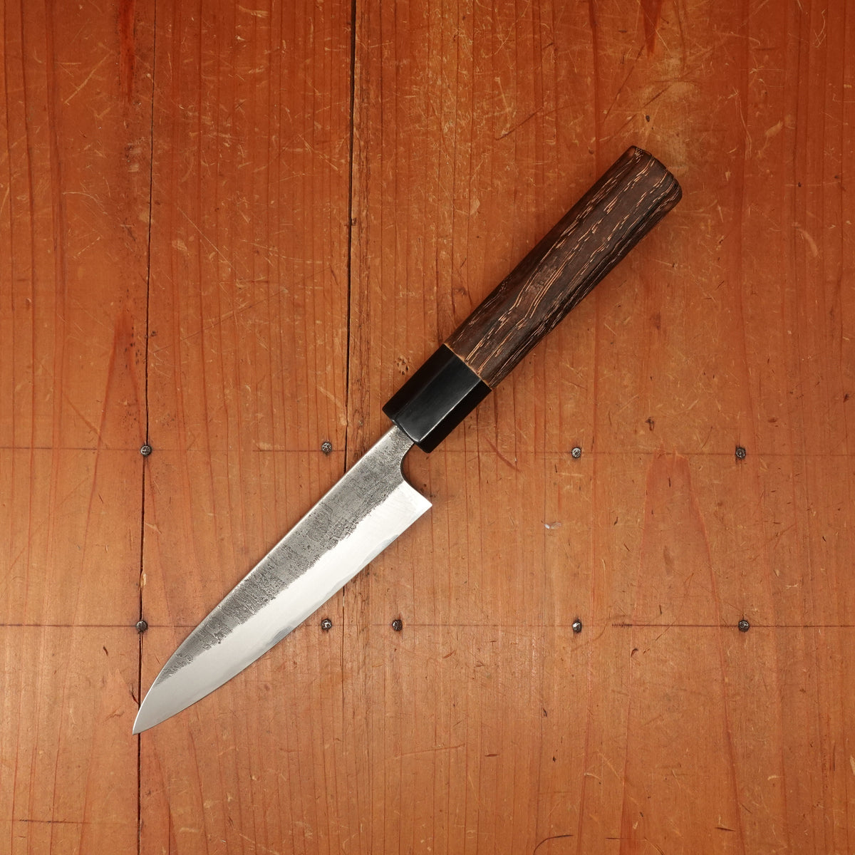 Wakui 120mm Petty Stainless Clad Aogami 2 Nashiji Warikomi Chestnut