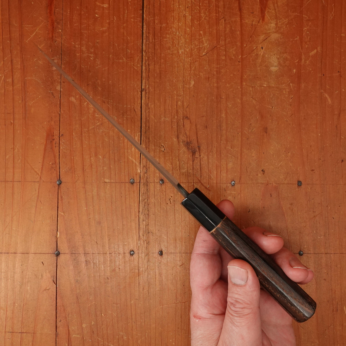 Wakui 150mm Petty Stainless Clad Aogami 2 Nashiji Warikomi Chestnut
