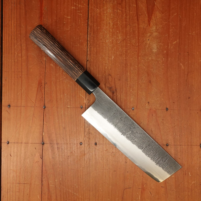 Wakui 165mm Nakiri Stainless Clad Aogami 2 Nashiji Warikomi Chestnut