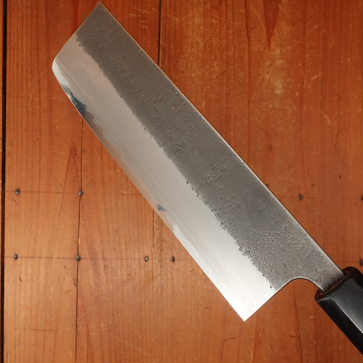 Wakui 165mm Nakiri Stainless Clad Aogami 2 Nashiji Warikomi Chestnut