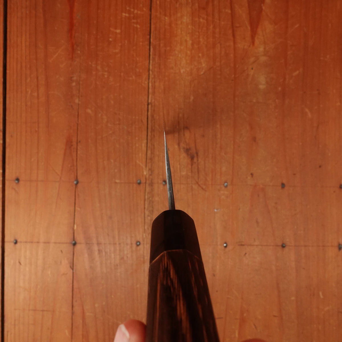Wakui 165mm Nakiri Stainless Clad Aogami 2 Nashiji Warikomi Chestnut