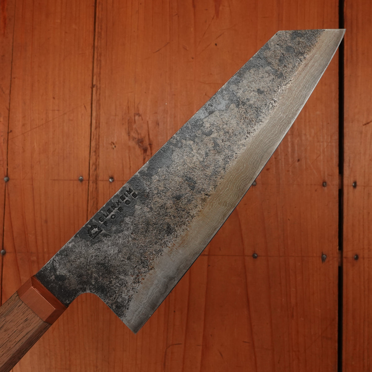 Trade In Blenheim Forge 180mm Bunka Santoku Iron Clad Aogami 2 Walnut & Copper