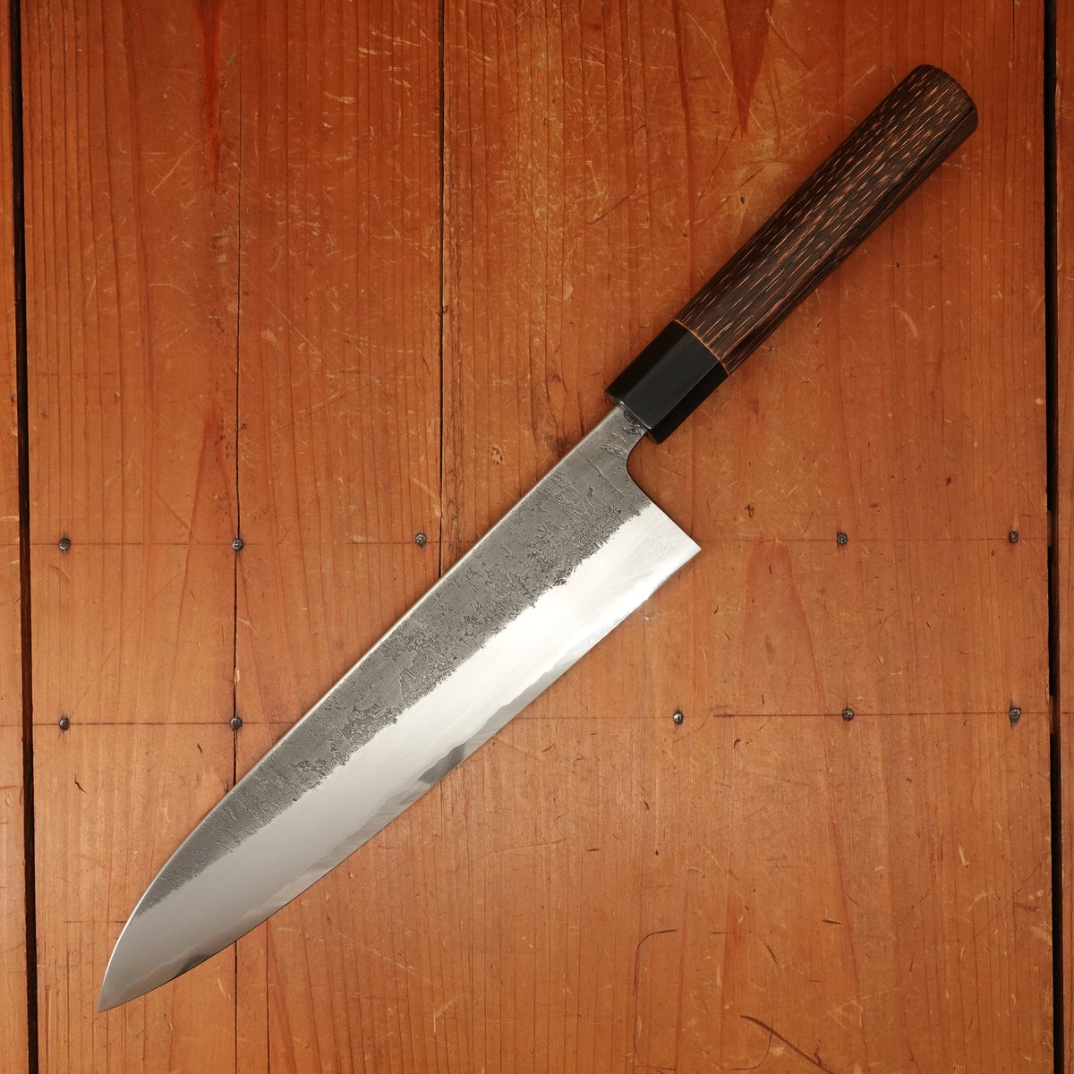 Wakui 240mm Gyuto Stainless Clad Aogami 2 Nashiji Warikomi Chestnut
