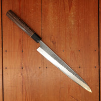 Wakui 240mm Sujihiki Stainless Clad Aogami 2 Nashiji Warikomi Chestnut
