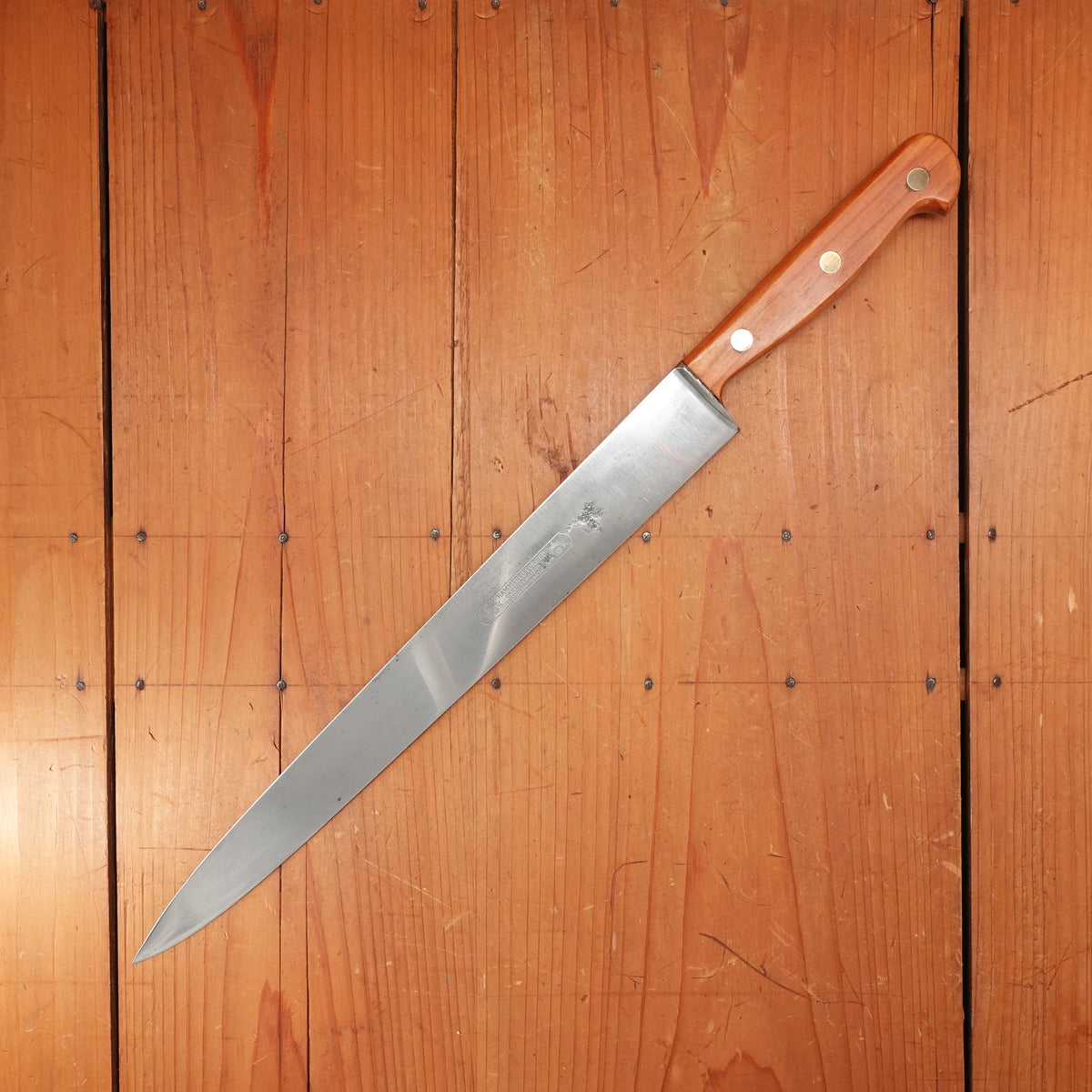 Vintage Carl Schleipper 12" Slicer Carbon Steel Cherry Handle Solingen, Germany 1960-70