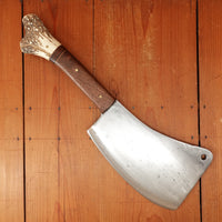 F Dick No. 95 9" Cleaver Hand Forged Carbon Steel Custom Walnut & Stag Germany 1950s 60s?