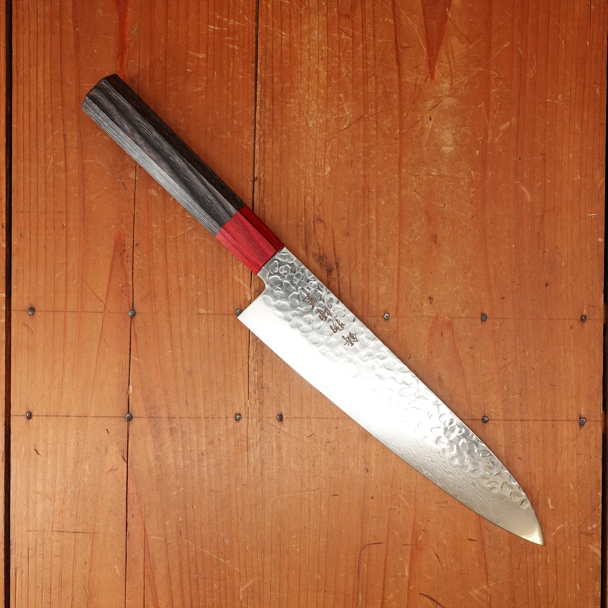 Hitohira Imojiya FW 210mm Gyuto VG10 Tsuchime Damascus Pakka Handle