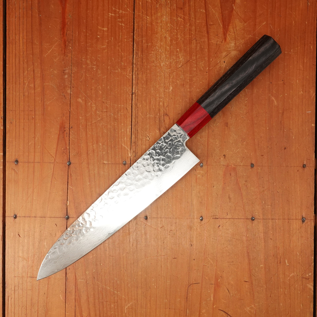 Hitohira Imojiya FW 210mm Gyuto VG10 Tsuchime Damascus Pakka Handle