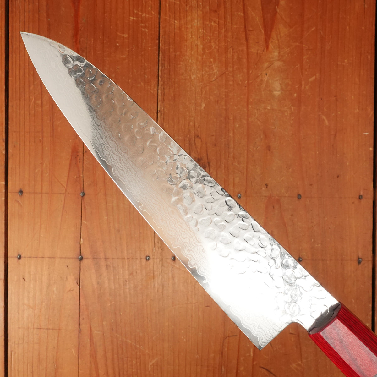 Hitohira Imojiya FW 210mm Gyuto VG10 Tsuchime Damascus Pakka Handle