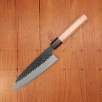 Hitohira Futana SB 170mm Santoku Aogami Super Kurouchi Tsuchime Cherry Wood