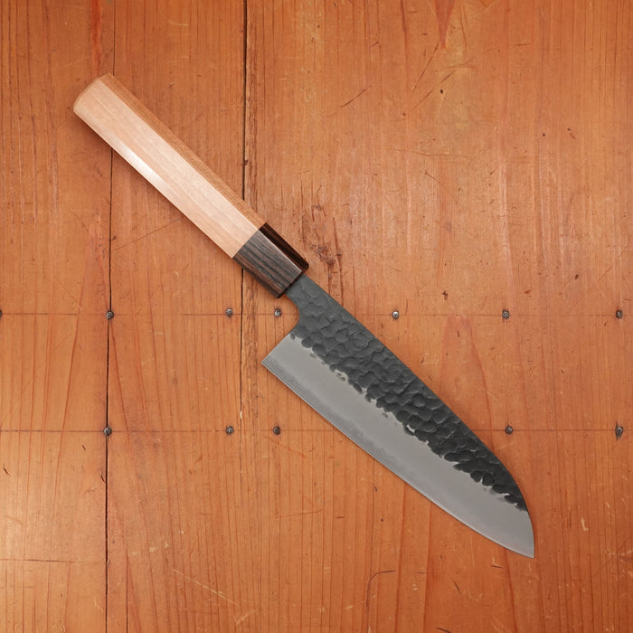 Hitohira Futana SB 170mm Santoku Aogami Super Kurouchi Tsuchime Cherry Wood