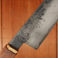 Rolin Knives Gomai 215mm Gyuto/Santoku — Apex Ultra Core / A203 Nickel Clad, Stabilized Danish Oak & Brass Handle