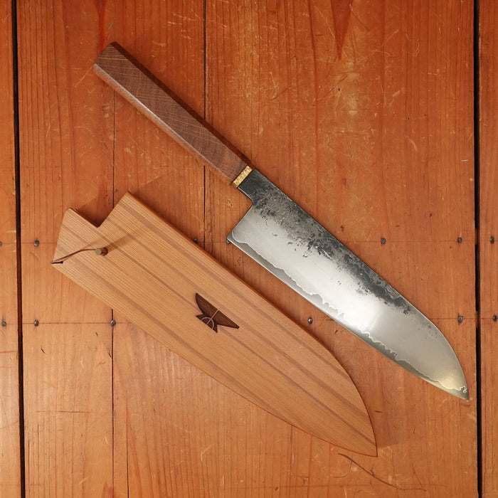 Rolin Knives Gomai 215mm Gyuto/Santoku — Apex Ultra Core / A203 Nickel Clad, Stabilized Danish Oak & Brass Handle