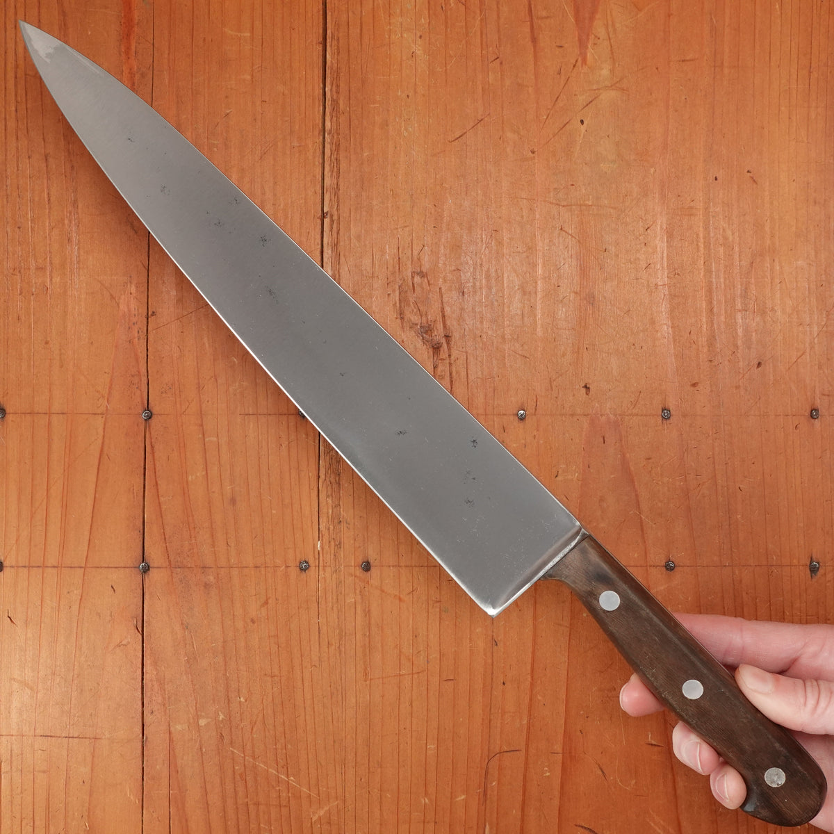 Unmarked 10.5" Chef Knife Forged Carbon Steel Transitional Solingen, Germany 1960s