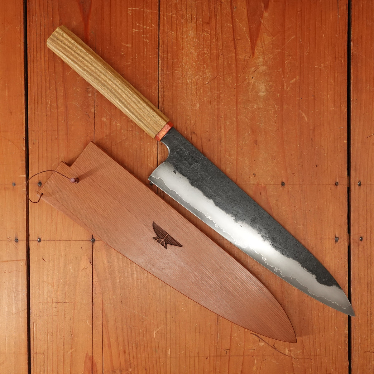 Rolin Knives 260mm Gyuto Sanmai — W2 Core / Mild Steel Clad, Textured Argentine Lignum Vitae & Brass Handle