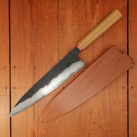 Rolin Knives 260mm Gyuto Sanmai — W2 Core / Mild Steel Clad, Textured Argentine Lignum Vitae & Brass Handle