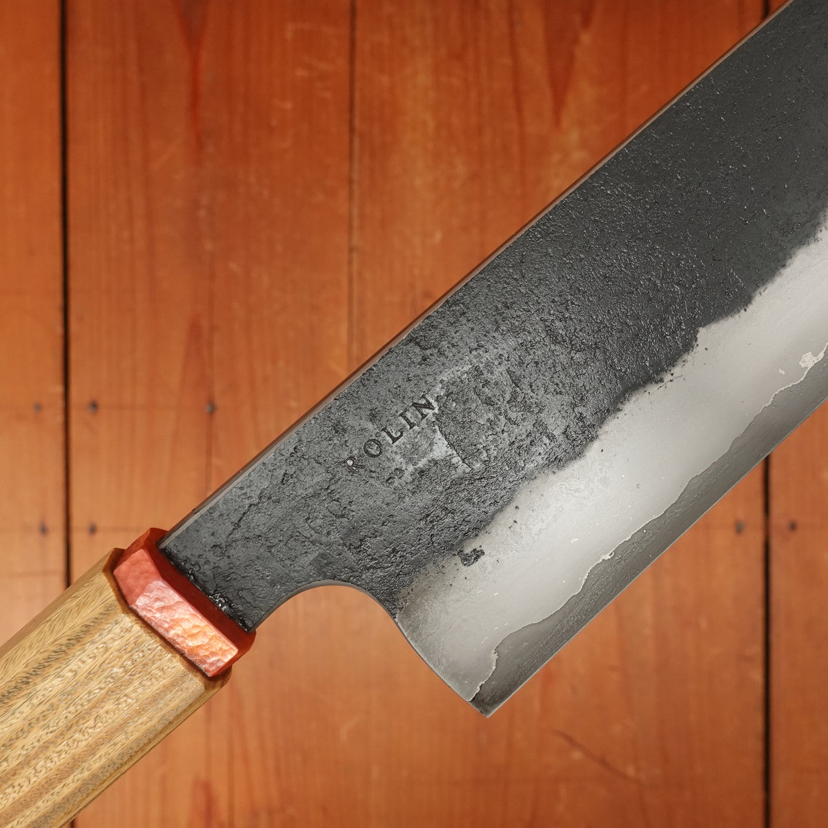 Rolin Knives 260mm Gyuto Sanmai — W2 Core / Mild Steel Clad, Textured Argentine Lignum Vitae & Brass Handle