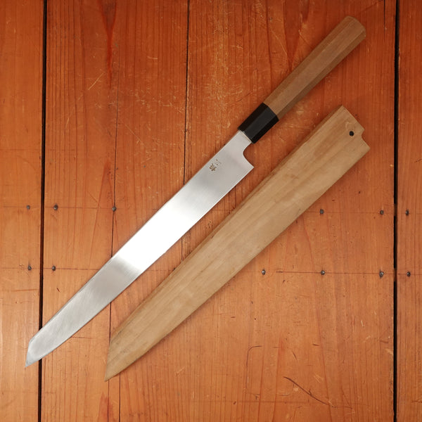 Trade in Hitohira Kikuchiyo Mosuke 300mm Kiritsuke Yanagi Stainless Clad Ginsanko Ho/Horn with Saya