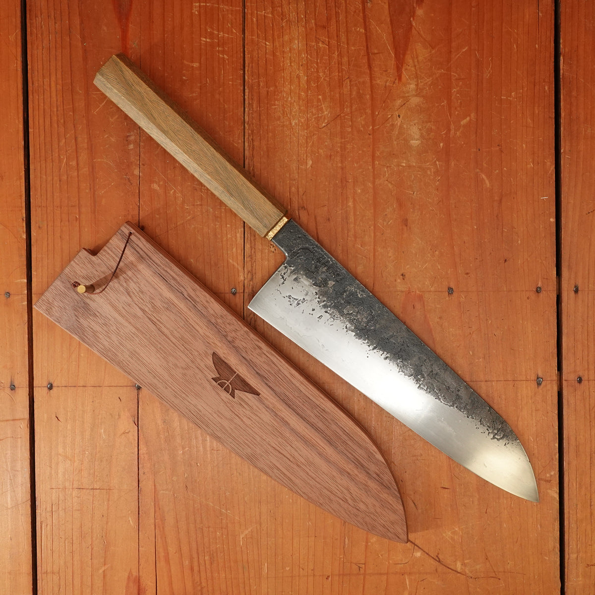 Rolin Knives Gomai 215mm Gyuto — 26C3 Core / A203 Nickel Clad, Textured Argentine Lignum Vitae Handle w/ Patinated Copper