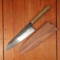 Rolin Knives Gomai 215mm Gyuto — 26C3 Core / A203 Nickel Clad, Textured Argentine Lignum Vitae Handle w/ Patinated Copper