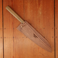 Rolin Knives Gomai 215mm Gyuto — 26C3 Core / A203 Nickel Clad, Textured Argentine Lignum Vitae Handle w/ Patinated Copper