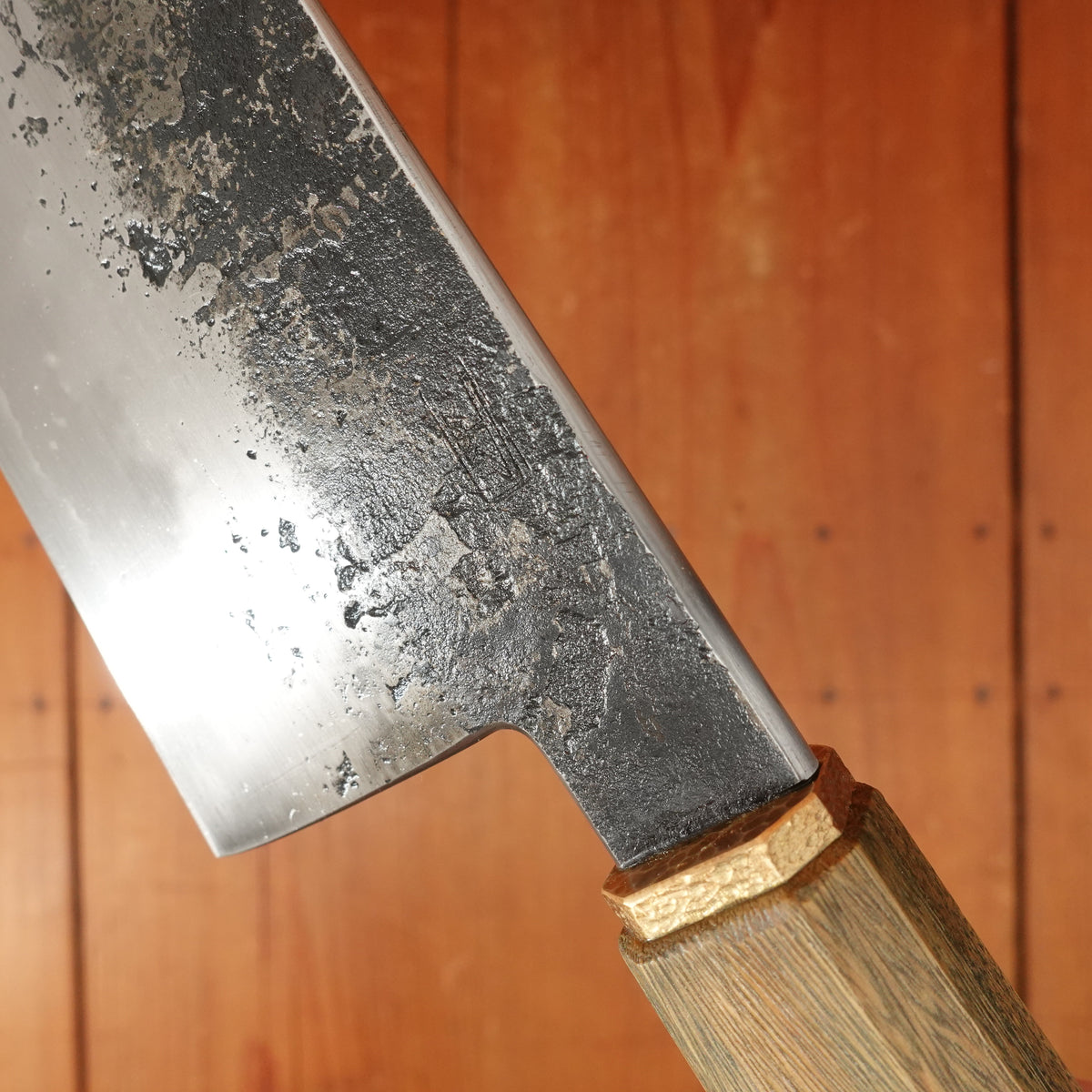 Rolin Knives Gomai 215mm Gyuto — 26C3 Core / A203 Nickel Clad, Textured Argentine Lignum Vitae Handle w/ Patinated Copper