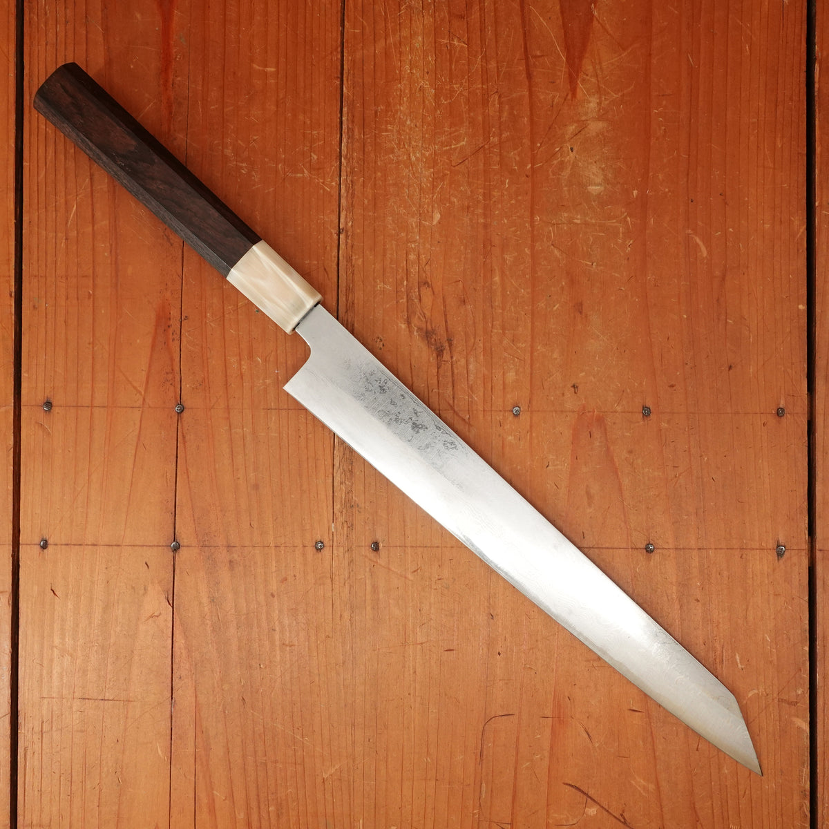 Trade In Yoshikazu Tanaka 270mm Kiritsuke Sujihiki Shirogami 1 Damascus Ebony