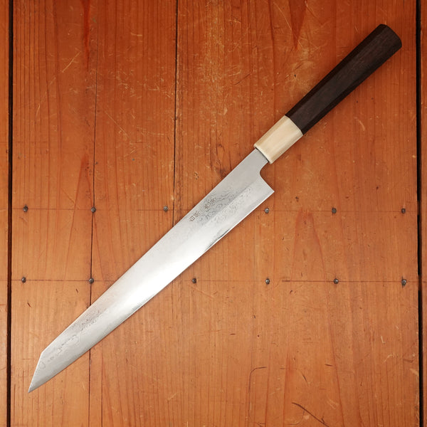Trade In Yoshikazu Tanaka 270mm Kiritsuke Sujihiki Shirogami 1 Damascus Ebony