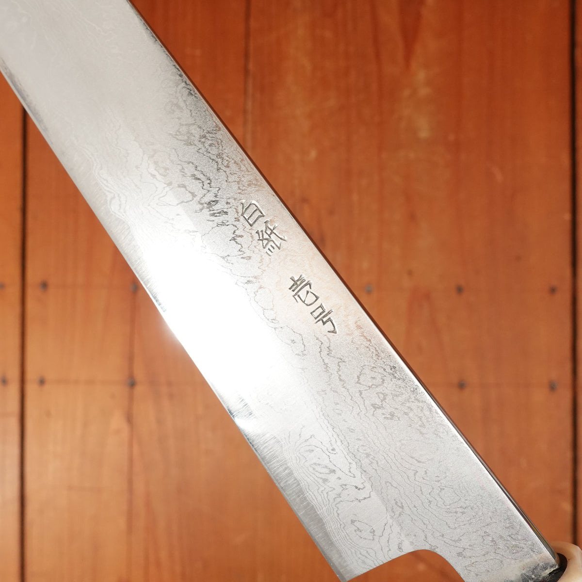Trade In Yoshikazu Tanaka 270mm Kiritsuke Sujihiki Shirogami 1 Damascus Ebony
