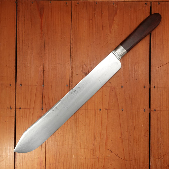 Russell Green River 13.5" Bullnose Butcher Knife Carbon Steel Pewter Rosewood 1890s-1920s