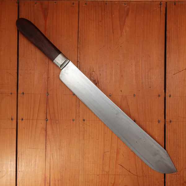 Russell Green River 13.5" Bullnose Butcher Knife Carbon Steel Pewter Rosewood 1890s-1920s