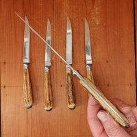 Anton Wingen Jr 5 Pc Steak Knife Set Etch and Inlay Stainless & Stag Solingen 1960s 70s
