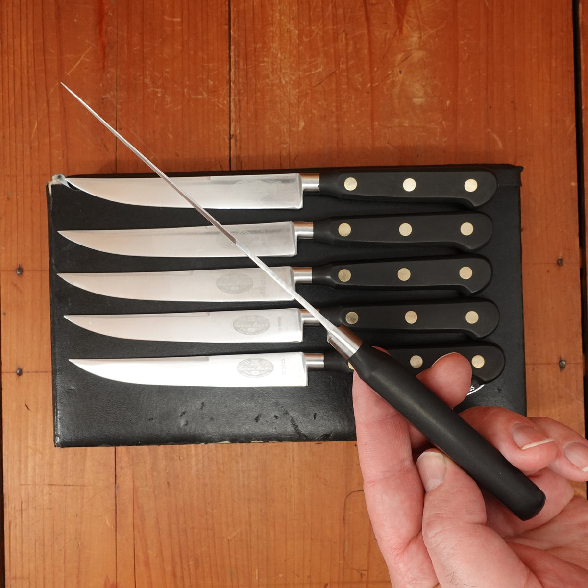 Sabatier Trompette / Ekco Ancien Maison Steak Knife Set of 6 Stainless Thiers 1950-60s In Bo