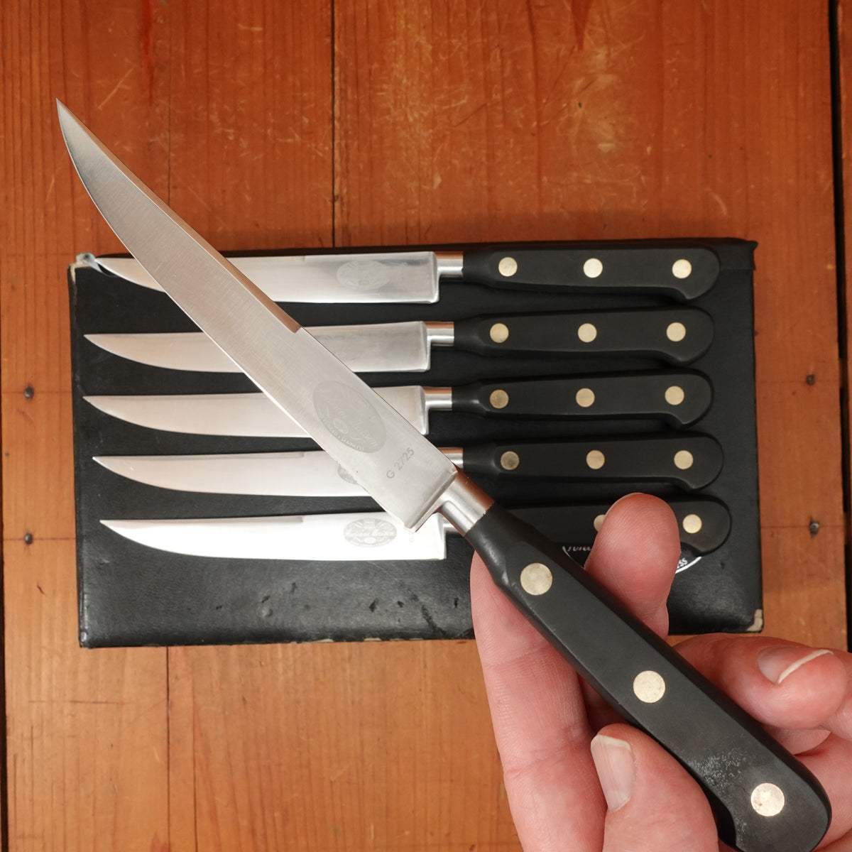 Sabatier Trompette / Ekco Ancien Maison Steak Knife Set of 6 Stainless Thiers 1950-60s In Bo