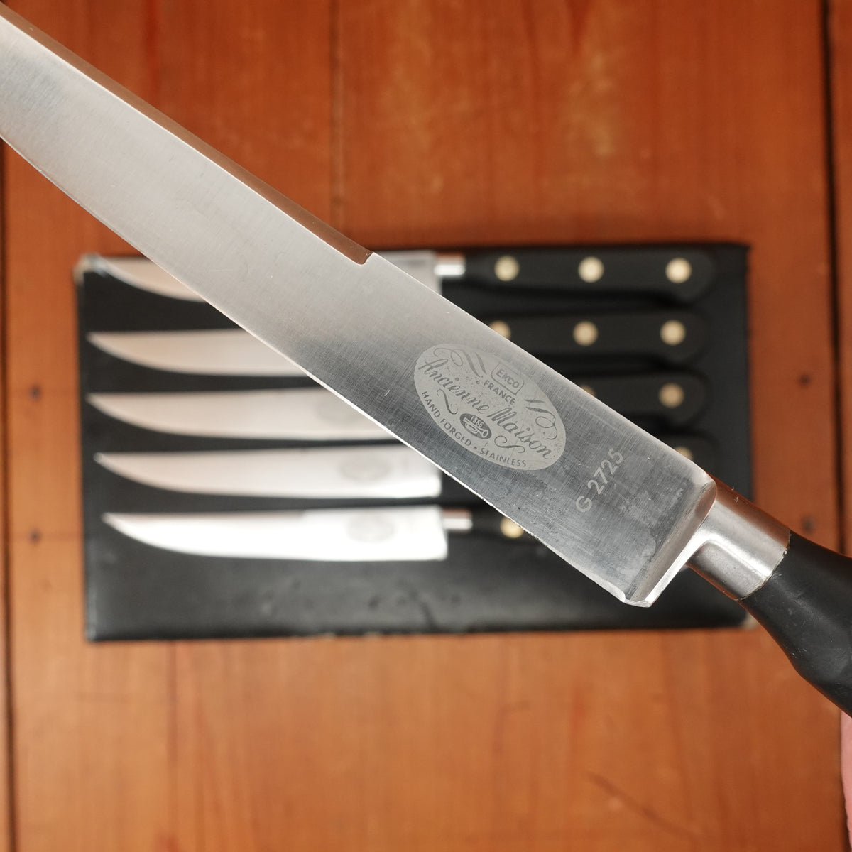 Sabatier Trompette / Ekco Ancien Maison Steak Knife Set of 6 Stainless Thiers 1950-60s In Bo