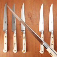 Thiers Issard Steak Knife Set Stainless Steel Paper Micarta Handles with Box Thiers, France 1980-90 - 6 Pieces