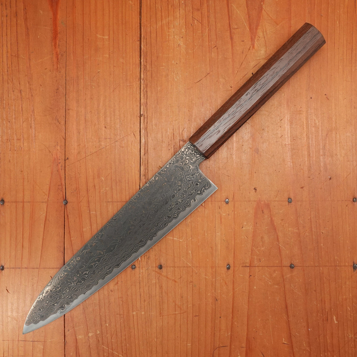 New Old Stock Konosuke Sakai Keiai NT 210mm Gyuto Stainless Black Damascus Khii Rosewood Handle