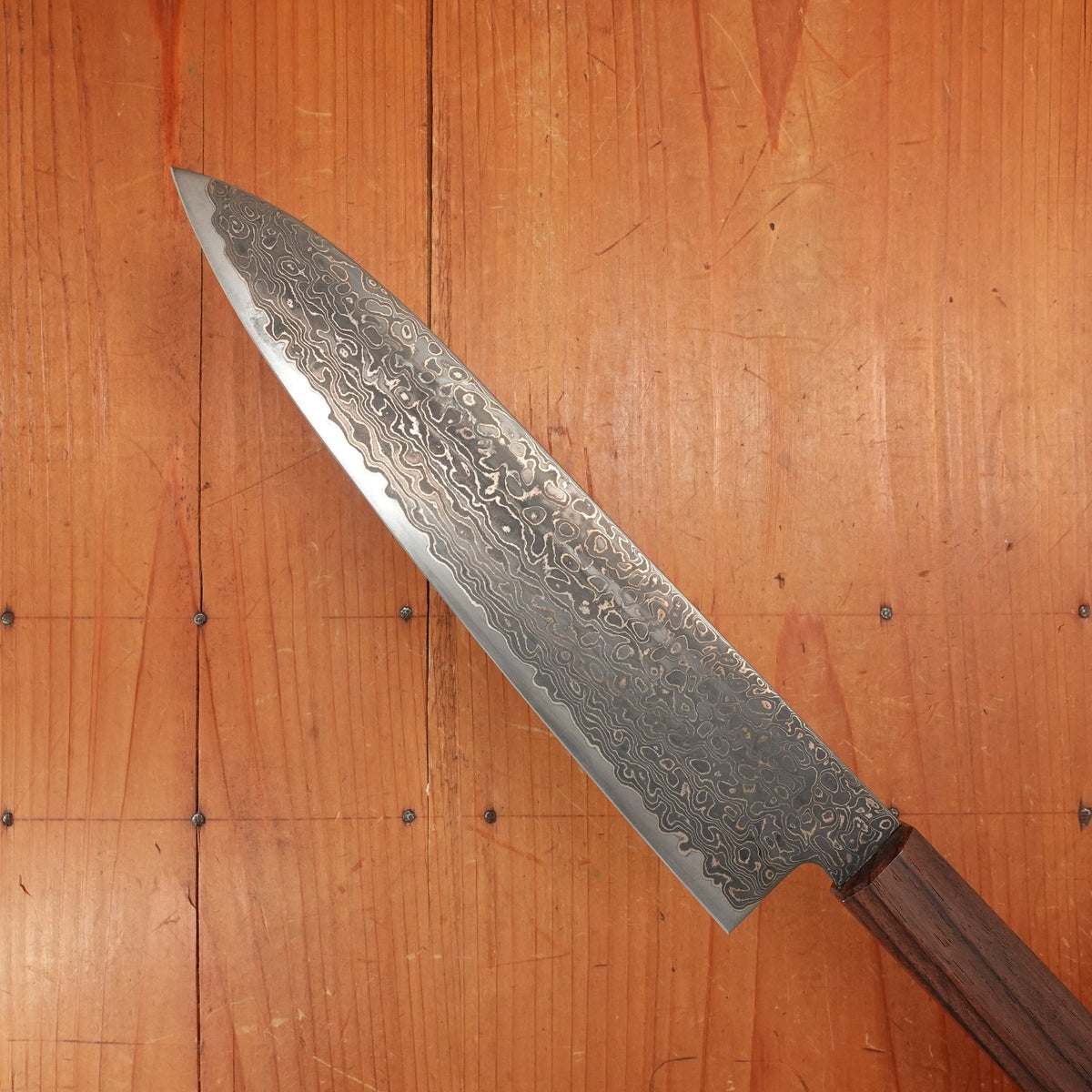 New Old Stock Konosuke Sakai Keiai NT 210mm Gyuto Stainless Black Damascus Khii Rosewood Handle