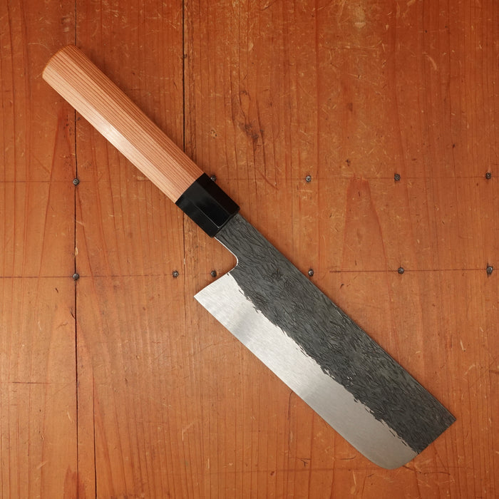 Isamitsu 165mm Nakiri Stainless Clad Shirogami 1 Kurouchi Yakusugi Cedar Handle