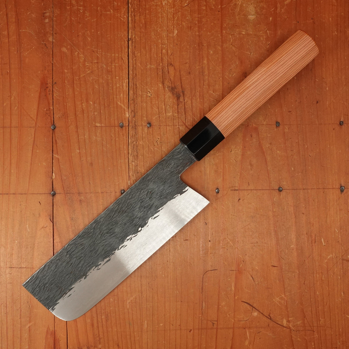 Isamitsu 165mm Nakiri Stainless Clad Shirogami 1 Kurouchi Yakusugi Cedar Handle