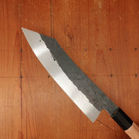 Isamitsu 210mm Kiritsuke Gyuto Stainless Clad Shirogami 1 Kurouchi Yakusugi Cedar Handle